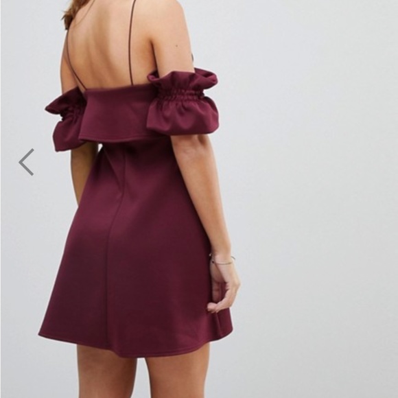 PETITE BURGUNDY BARDOT DRESS OFF SHOULDER - Picture 8 of 8